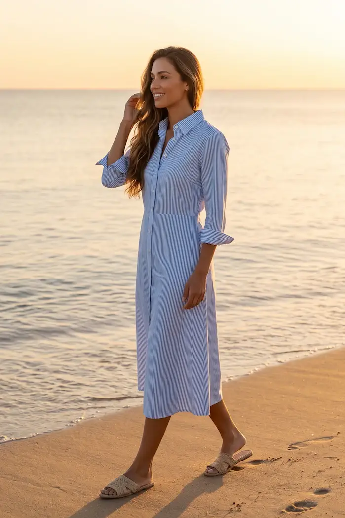 Iconique ABITO CAMICIA RIGHE LINO | Colore Azzurro
