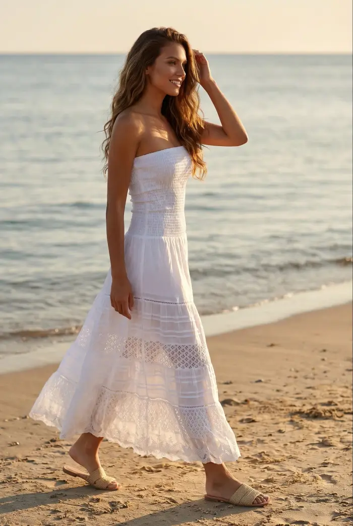 Iconique ABITO LUNGO A FASCIA CON PIZZO | Colore Bianco