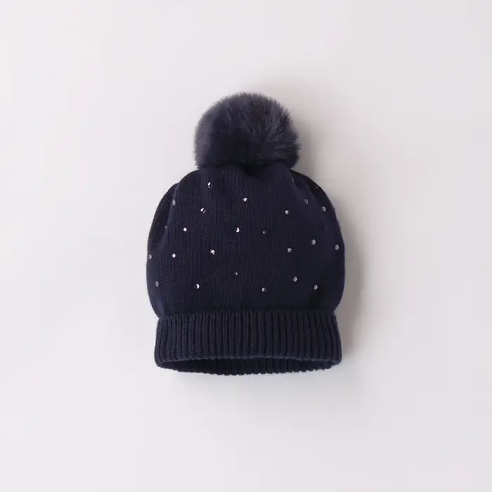 Ido Cuffietta con pon pon e strass 4a081 bambina navy