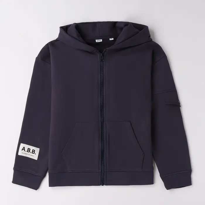 Ido Felpa aperta con cappuccio tinta unita 4f423 ragazzo blu scuro