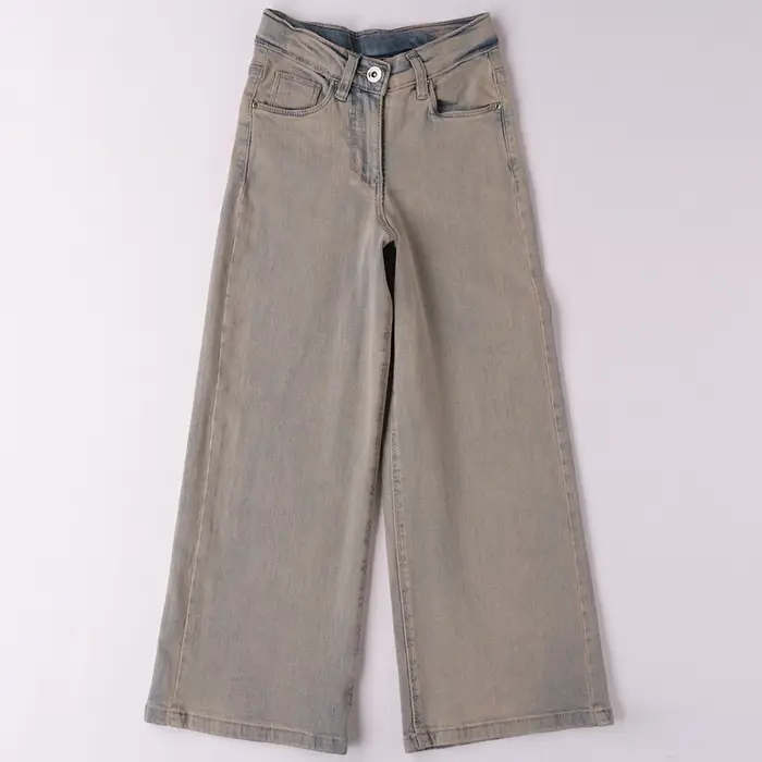Ido Pantalone denim ampio 4b710 ragazza overdyed beige