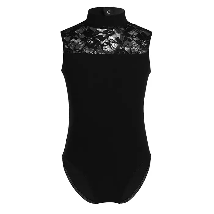iEFiEL Body da balletto da ragazza senza maniche in pizzo costume da ballo ginnastica yoga abbigliamento da ballo costume 9-10 Years nero