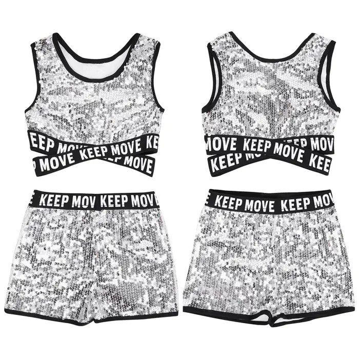 iEFiEL Completo da 2 pezzi per bambina e bambino, completo sportivo da ballo, spalline incrociate, top e pantaloncini, abbigliamento da