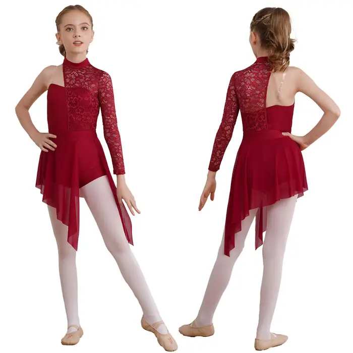 iEFiEL Vestito da ballo lirico per bambina, costumi da ballo, body da ginnastica, con gonna asimmetrica, per pattinaggio artistico,
