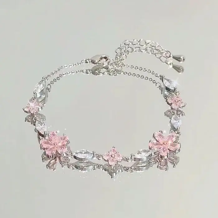 iF ME SE ME Bracciale coreano con zirconi per donna Braccialetti con fiori di luna e fiocco dolce Accessori moda Regalo di gioielli flower