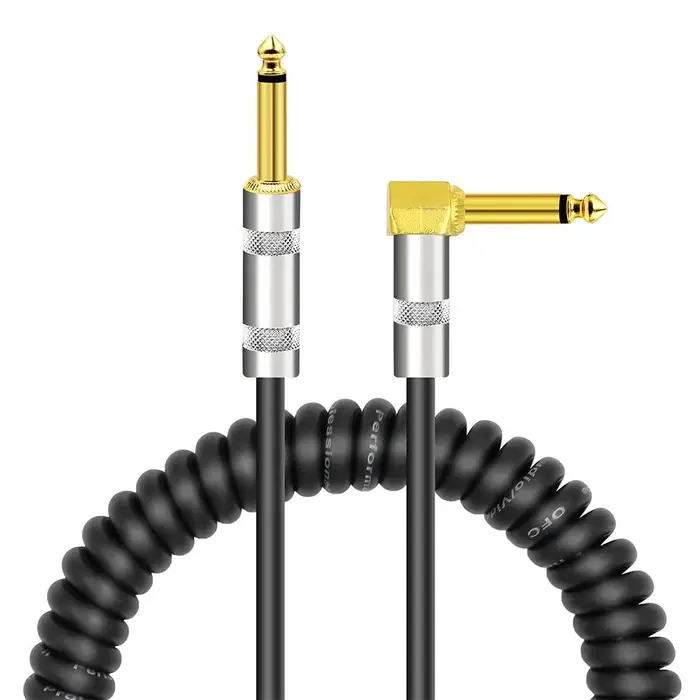 Igeteck Cavo audio per chitarra con strumento musicale riccio, da 1/4 di pollice dritto ad angolo retto, placcato oro TS