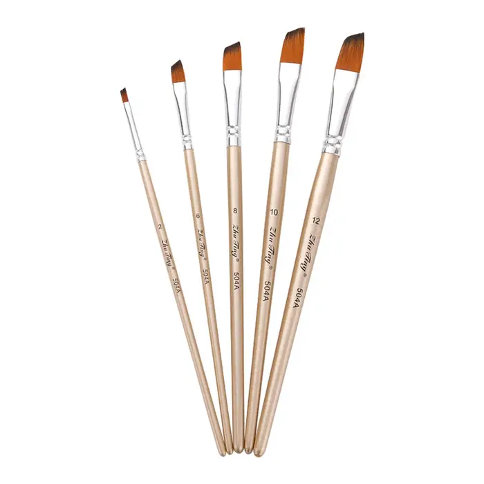 Igeteck Set di 5 pennelli con punta angolare in nylon con manico in legno per artisti, per bambini Angular Tip