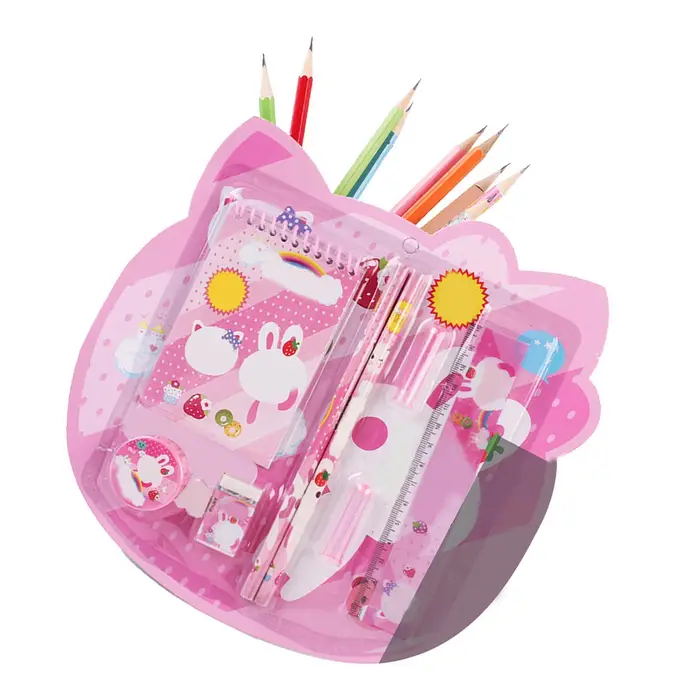 Set di cancelleria per cartoni animati, leggero, portatile, matita, gomma, righello, quaderno, cancelleria per bambini