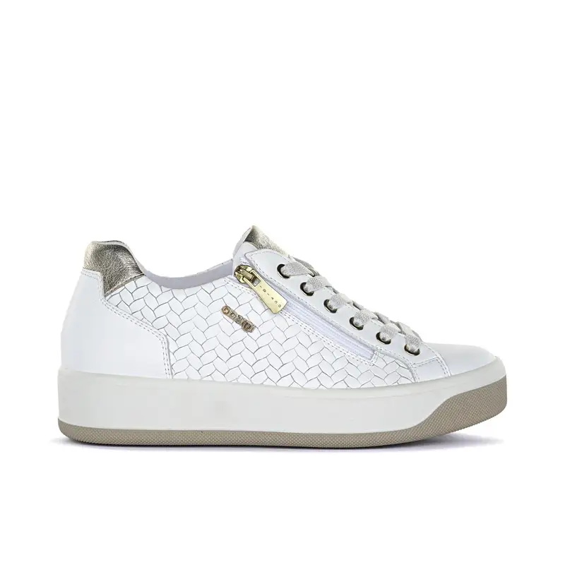 IGI&CO Sneakers bianche in pelle con suola platform e inserto effetto spigato