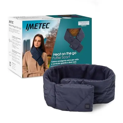 Imetec Heat On The Go Puffer Scarf - Sciarpa Riscaldante Cordless 3 Temperature, Blu - Calore Extra per Collo e
