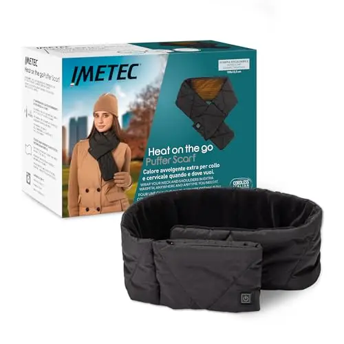 Imetec Heat On The Go Puffer Scarf - Sciarpa Riscaldante Cordless 3 Temperature, Nera - Calore Extra per Collo e