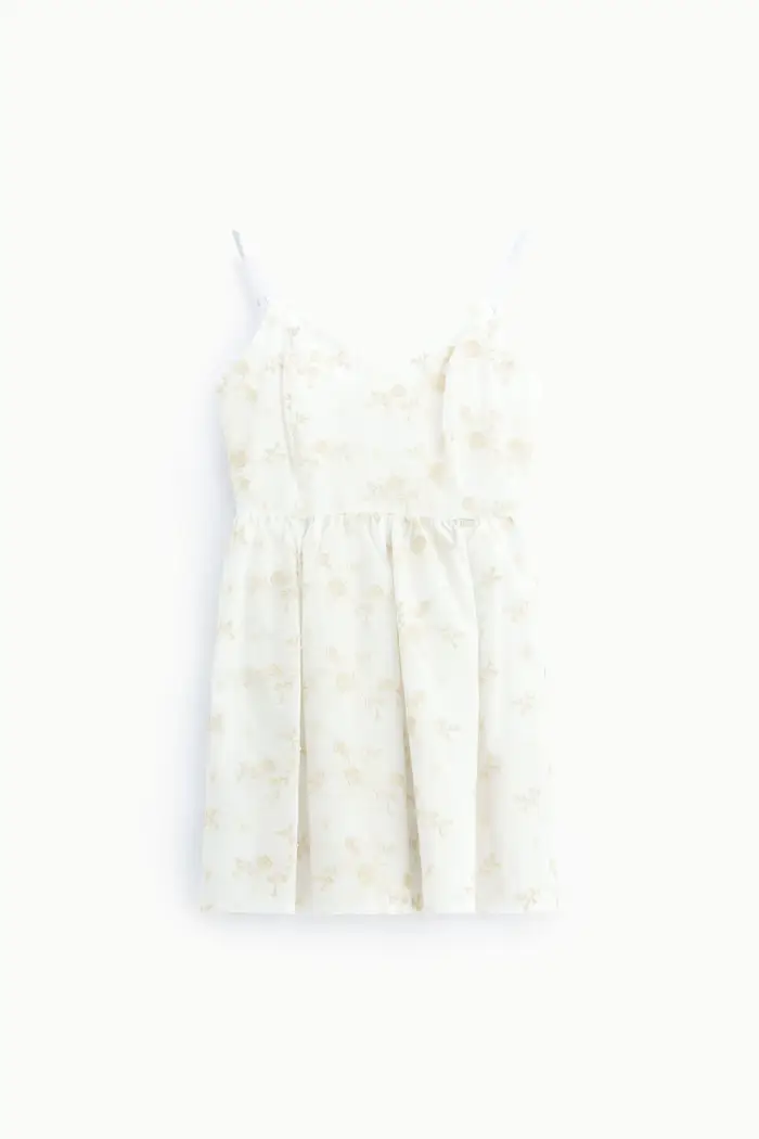 Abito corto con spalline e stampa floreale Bianco