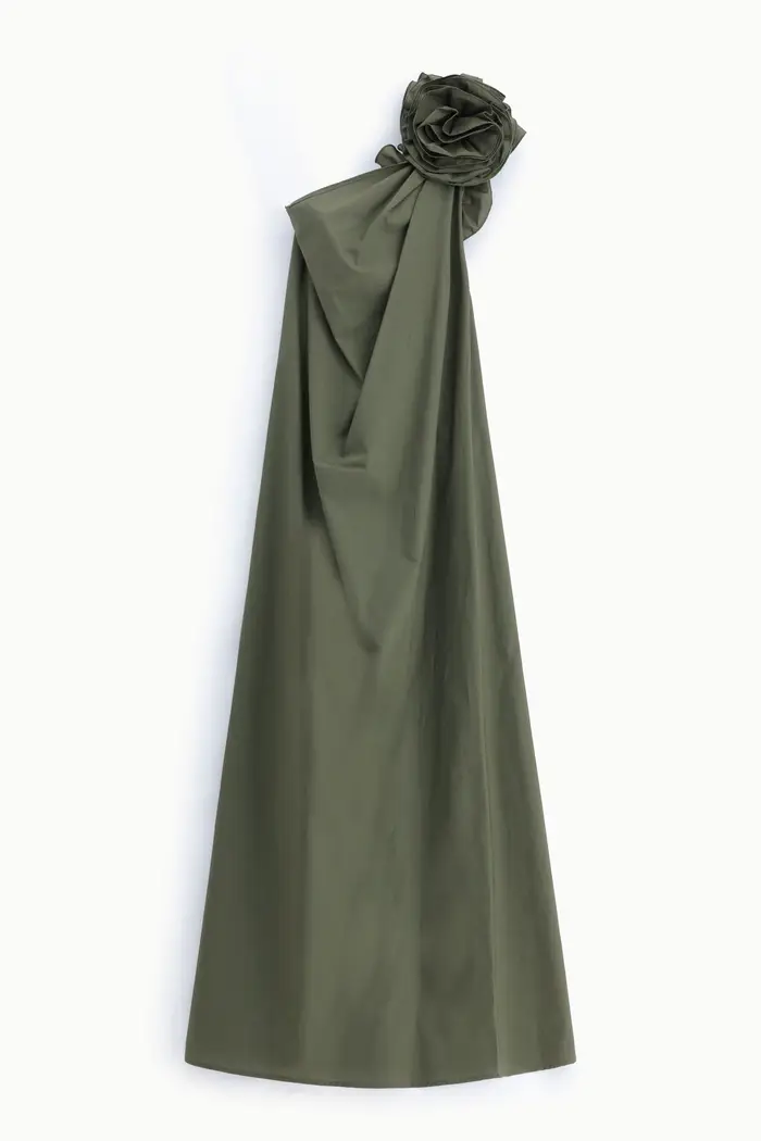 Abito lungo monospalla con maxi applicazioni Militare
