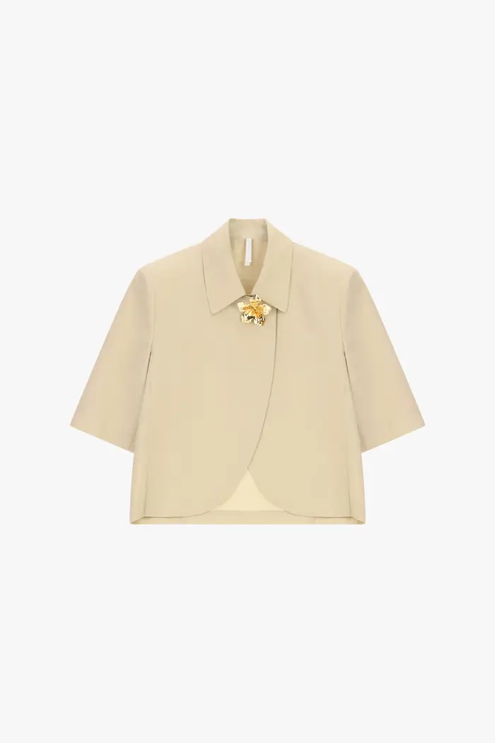 Blazer corto manica mezza lunghezza colletto classico Beige