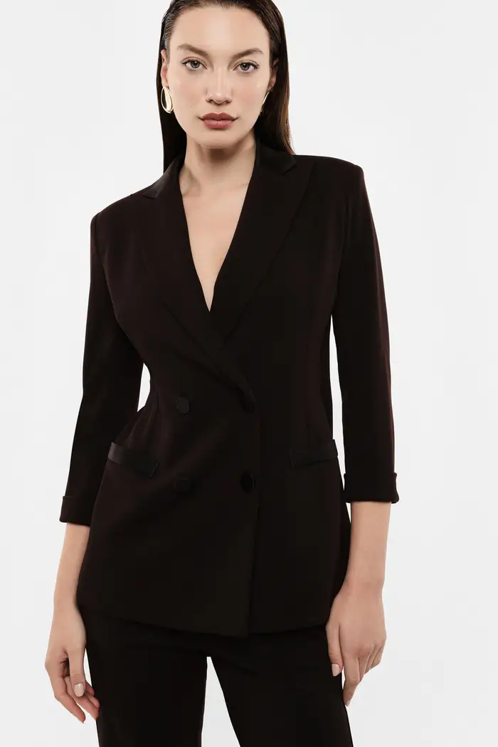 Blazer doppiopetto con maniche tre quarti Dark coffee