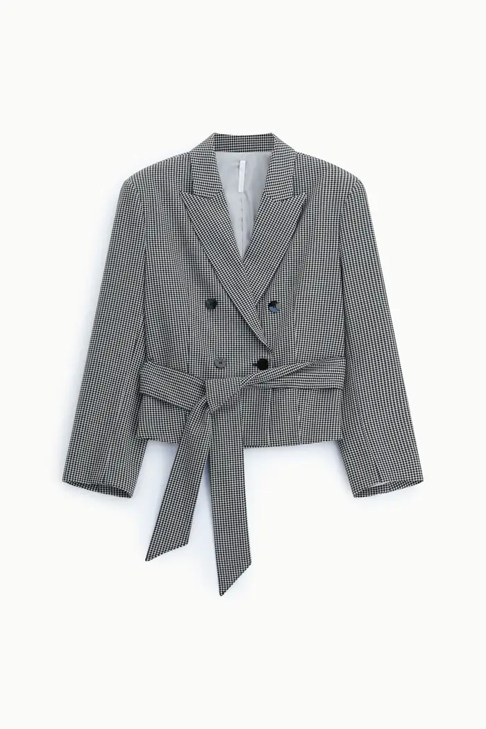 Imperial Blazer doppiopetto fantasia micro pied-de-poule cintura Bianco