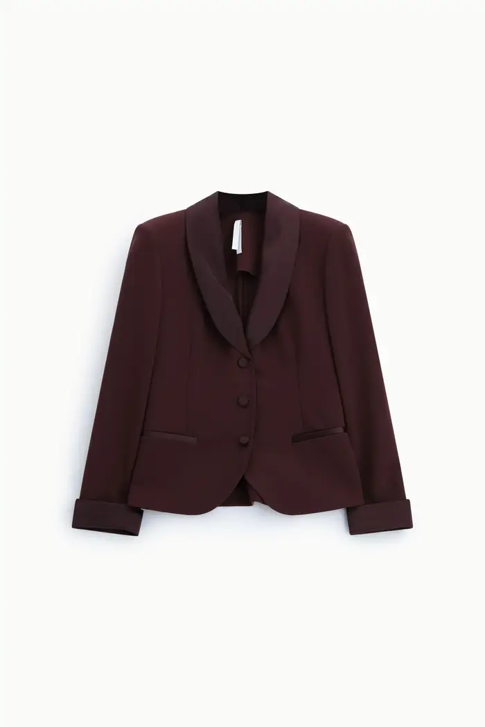 Blazer monopetto con revers a scialle e tasche Plum noir