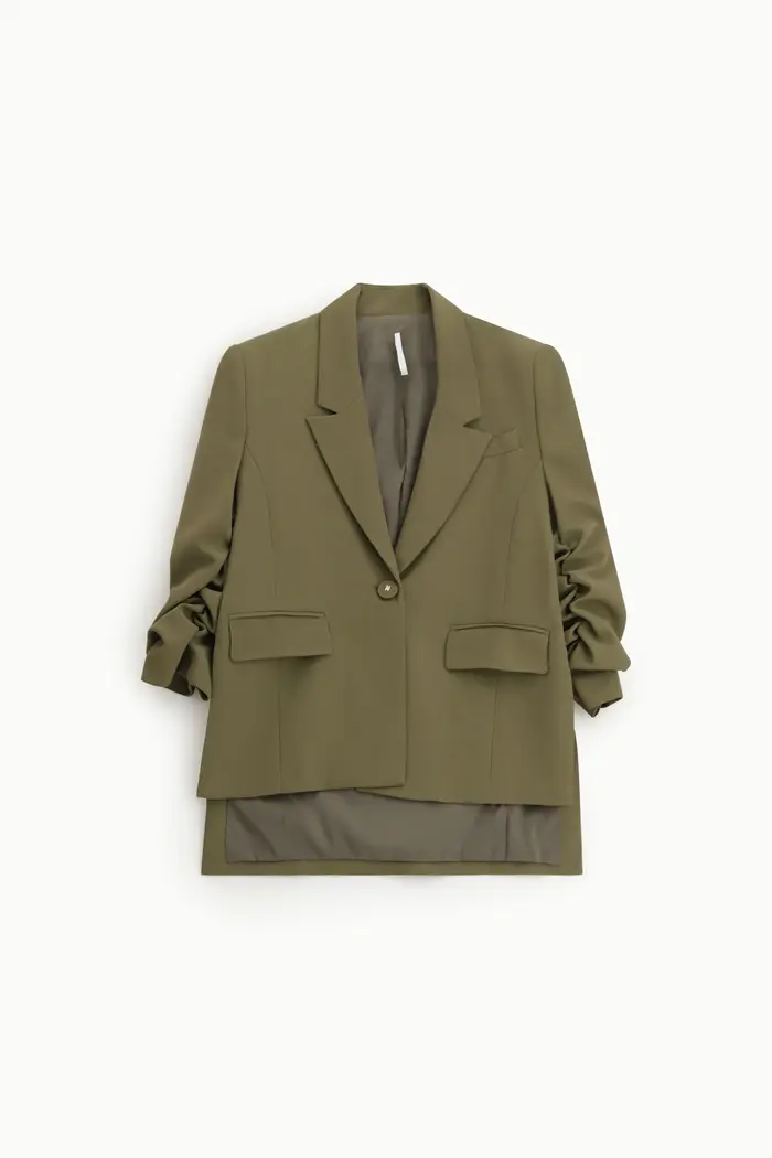 Blazer monopetto con tasche a patta e maniche arricciate Pistacchio
