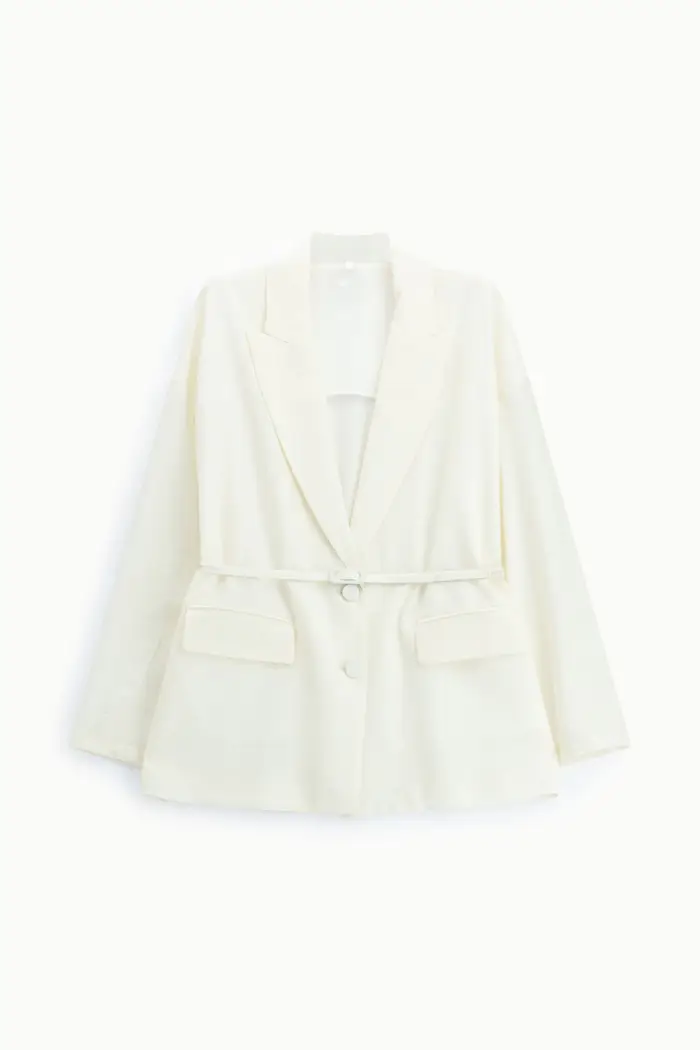Blazer regular-fit con cintura e tasche frontali Panna