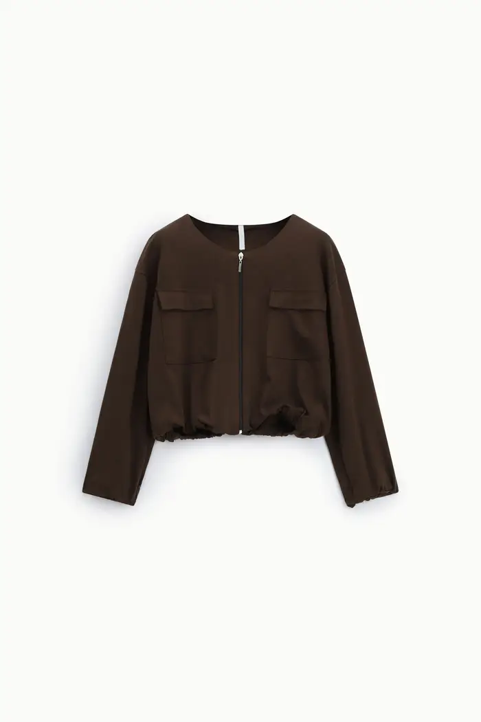 Imperial Bomber corta con tasche frontali e zip centrale Gianduia