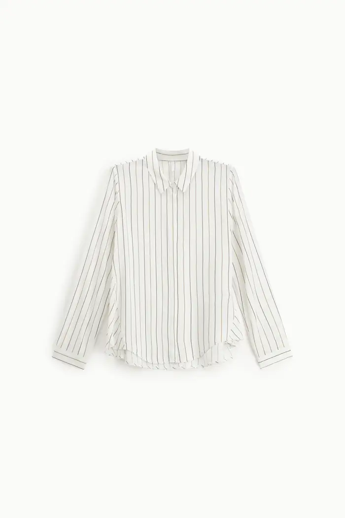 Camicia a righe con colletto classico e maniche lunghe Panna