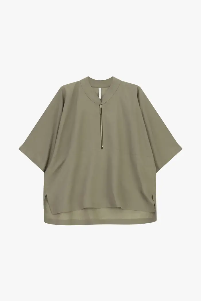 Camicia ampia con zip e colletto alla coreana Salvia