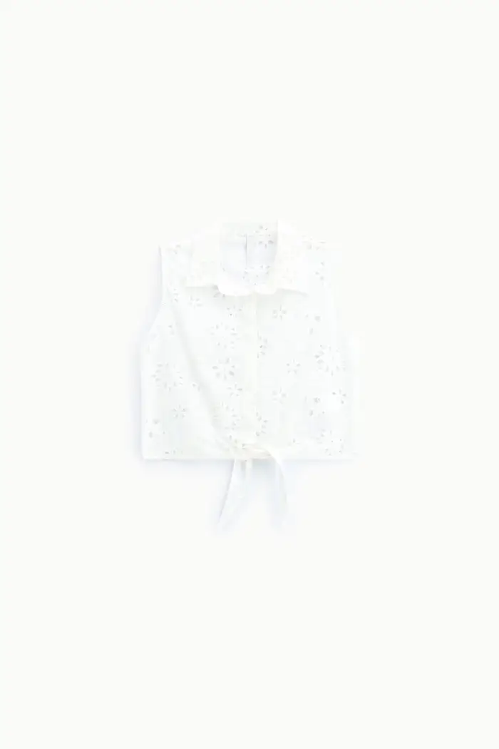 Camicia cropped senza maniche ricamo traforato Bianco