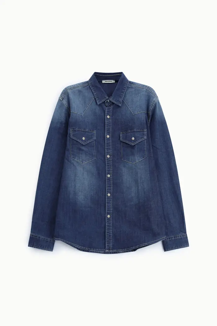 Camicia denim regular fit con taschini frontali
