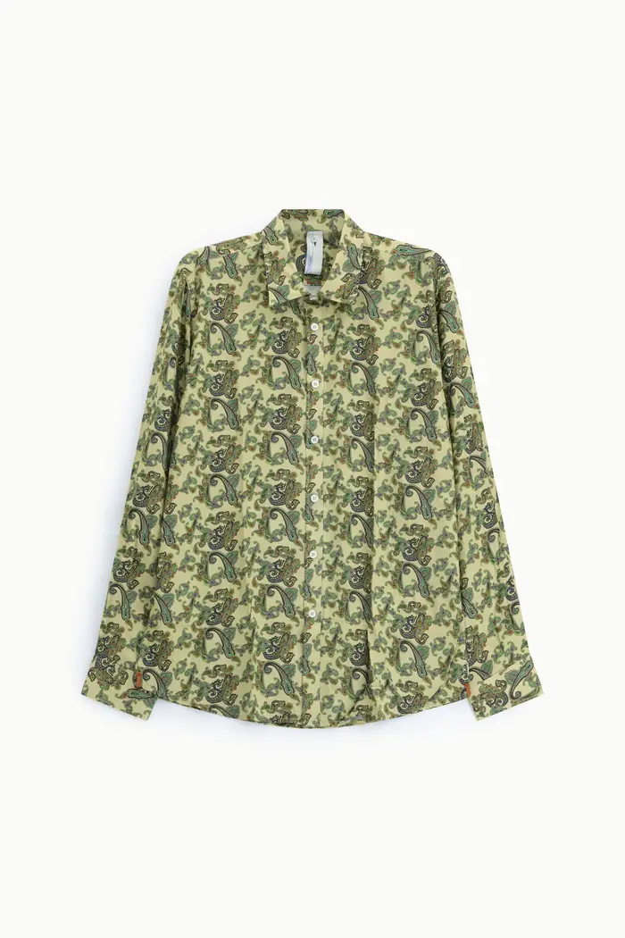 Camicia fantasia lunga con colletto classico Verde