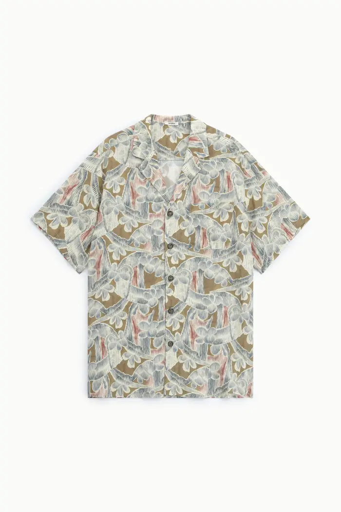 Camicia stampa floreale collo classico manica corta Fango