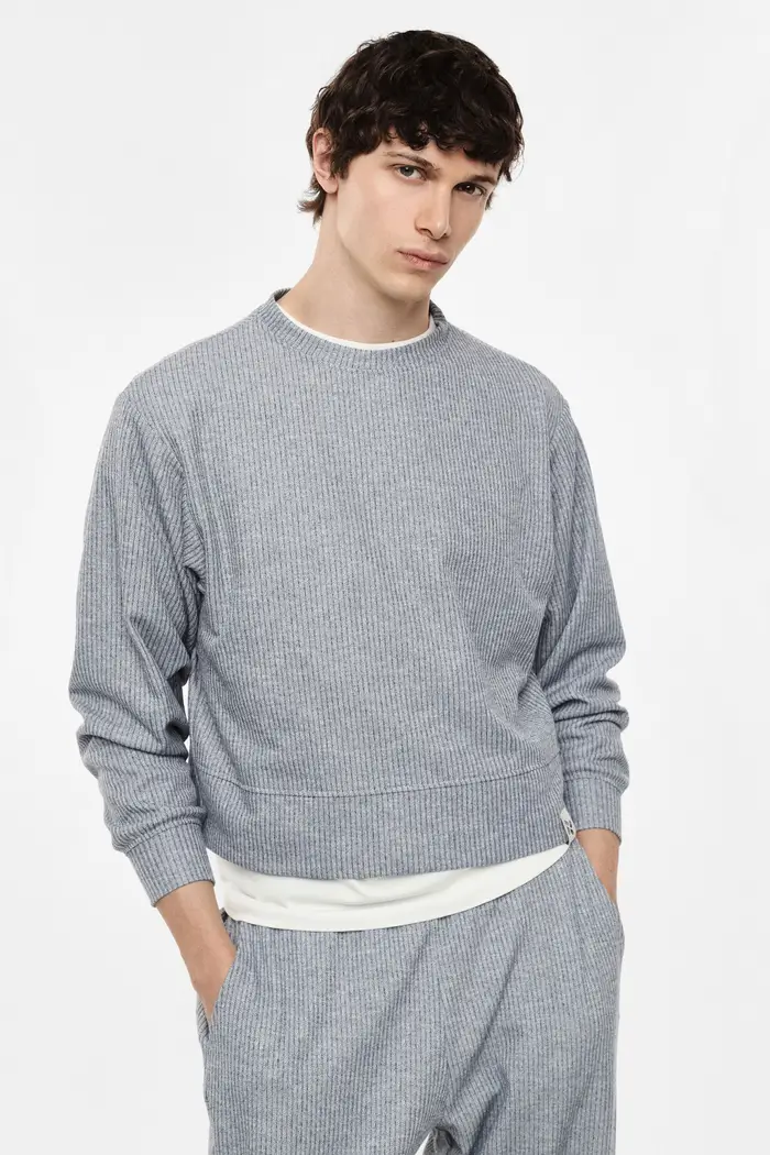 Felpa rigata girocollo manica lunga uomo Blu