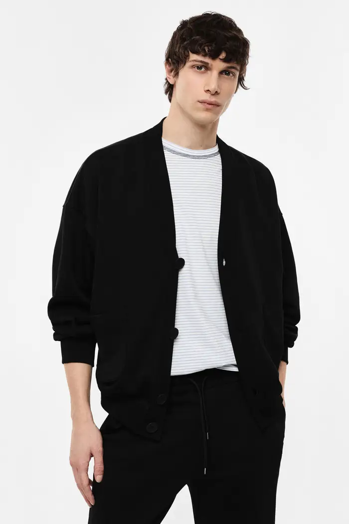 Imperial Felpa senza cappuccio v-collo bottoni tasche Nero