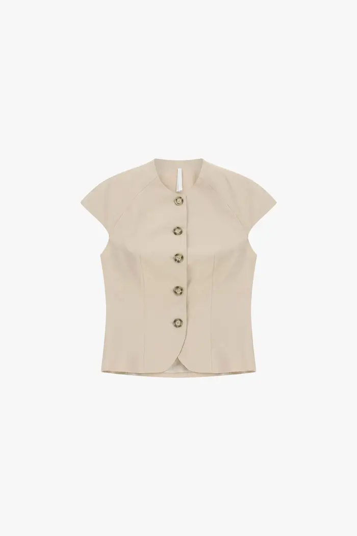 Gilet sartoriale con bottoni e maniche corte Beige