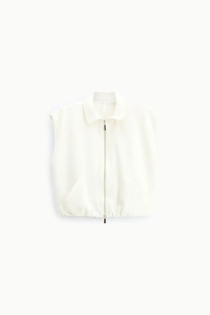 Gilet senza maniche con zip e tasche laterali Avorio