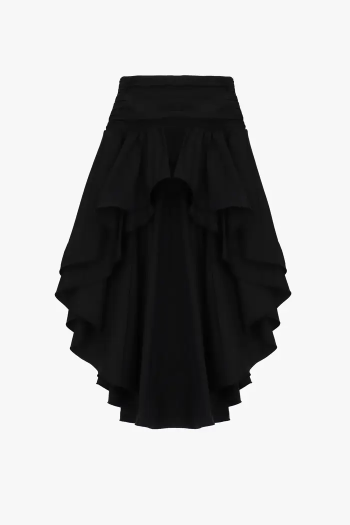 Gonna lunga con volant e drappeggio vita alta Nero