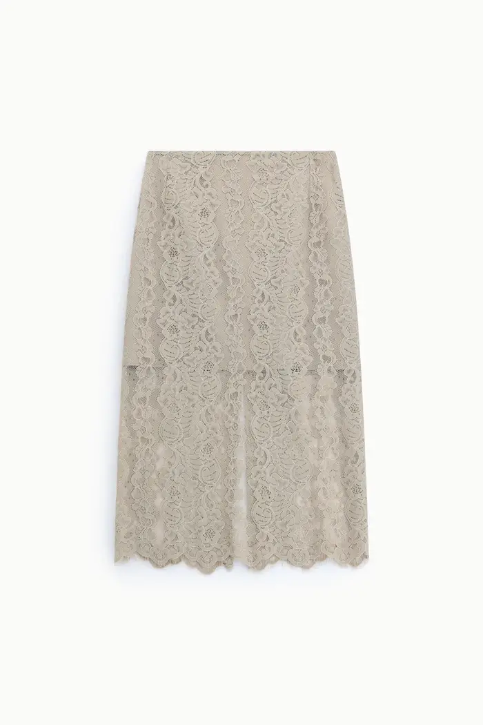 Gonna midi in pizzo con spacco laterale Platino