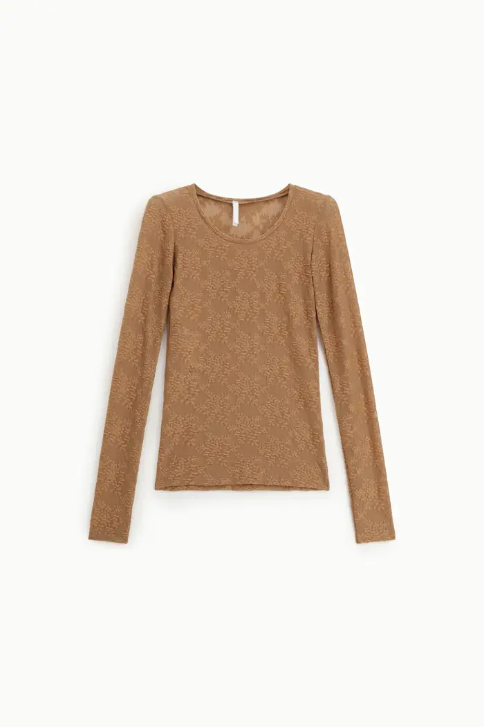 Maglia a maniche lunghe in pizzo floreale Tabacco