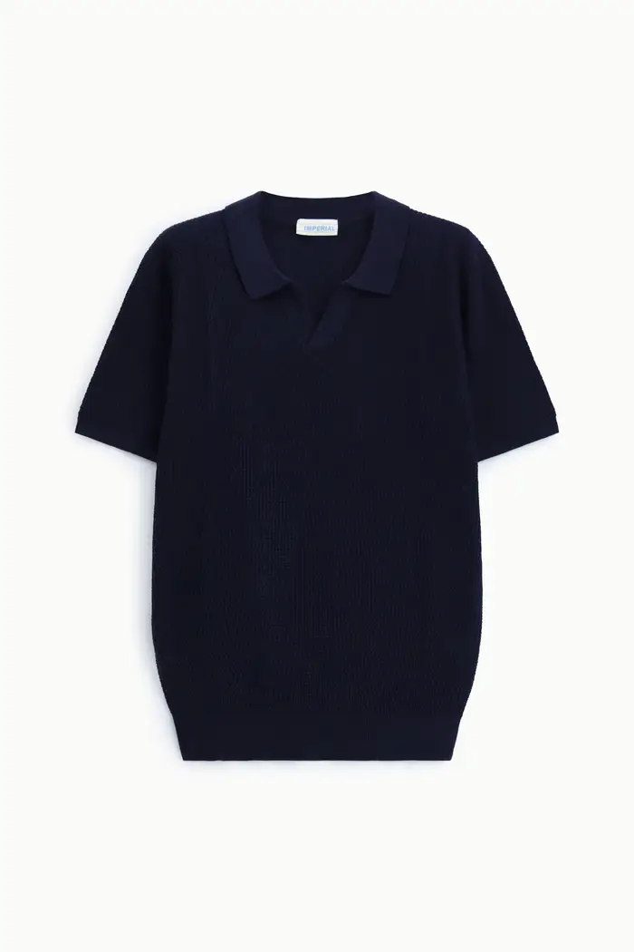 Maglione a mezze maniche con collo polo Blu