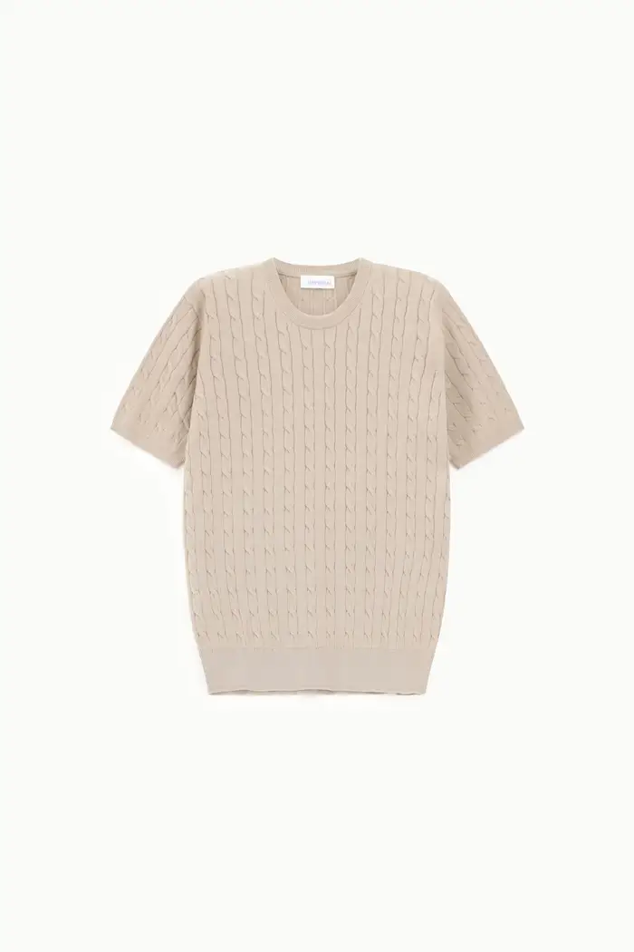 Imperial Maglione girocollo intrecciato manica corta Beige