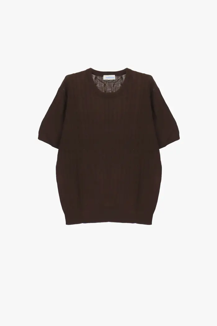 Imperial Maglione girocollo intrecciato manica corta Moro