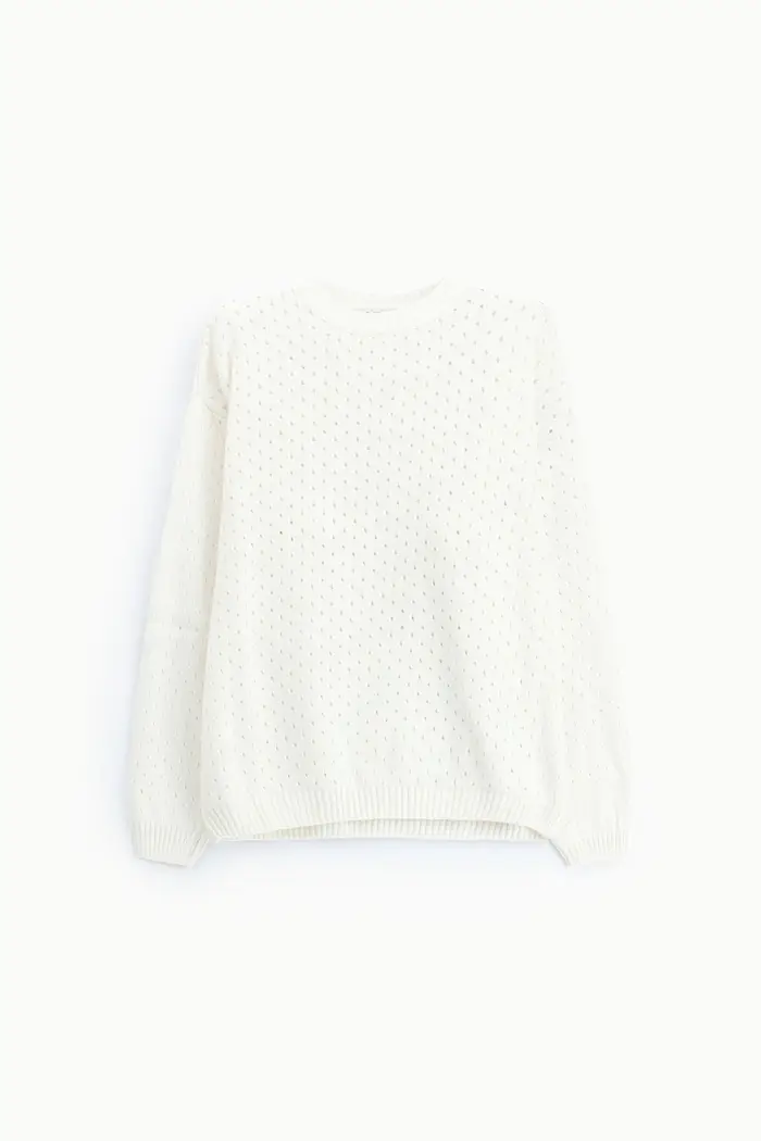 Maglione traforato regular-fit con collo girocollo Naturale