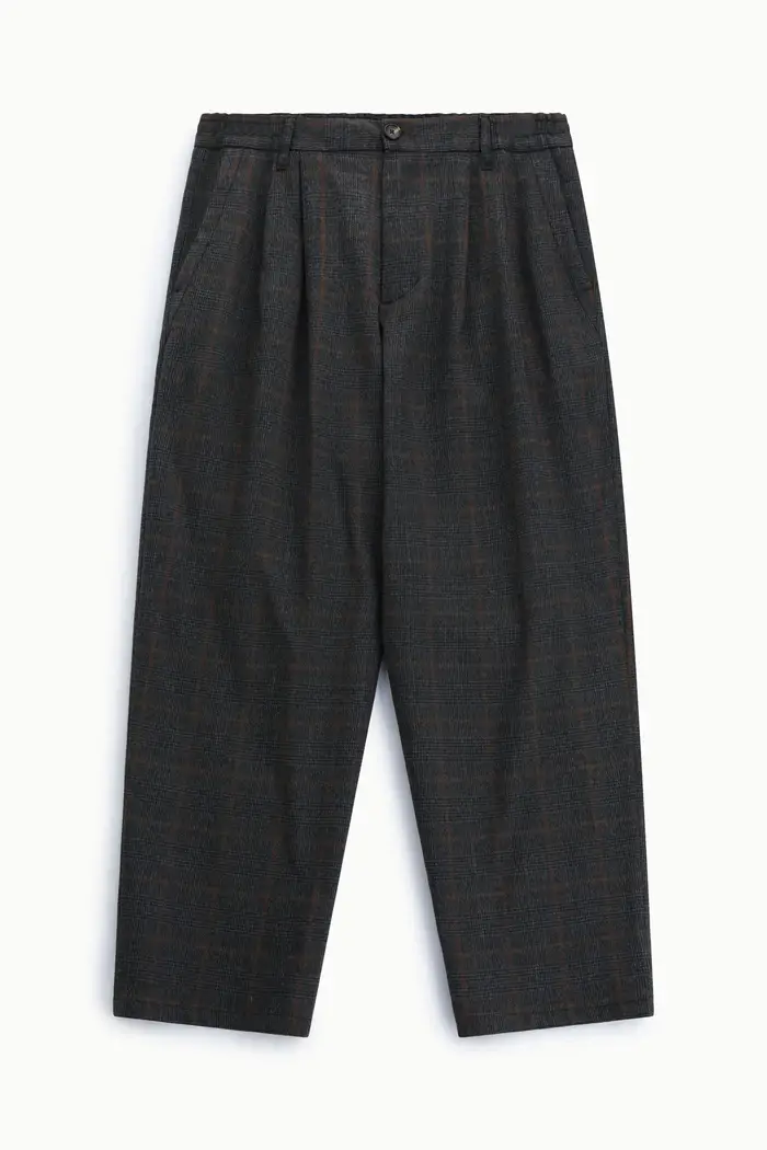 Pantaloni ampi stampa gessata vita alta Nero