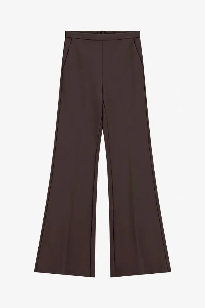Pantaloni flare vita alta linea pulita Dark coffee