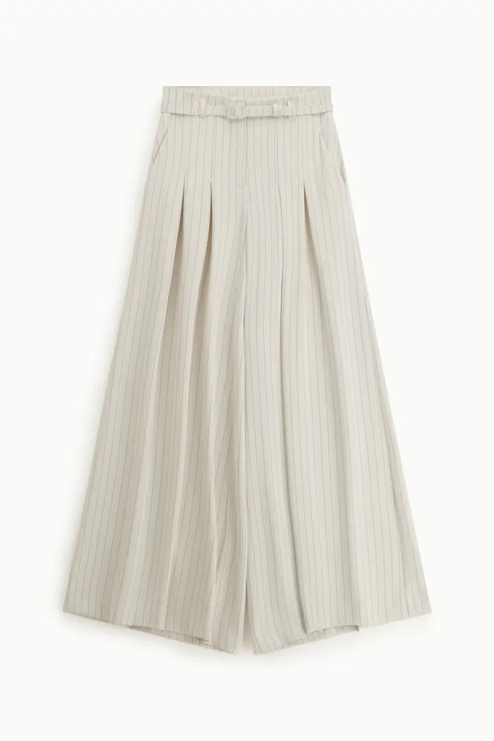 Imperial Pantaloni palazzo a righe con cintura e pieghe Panna