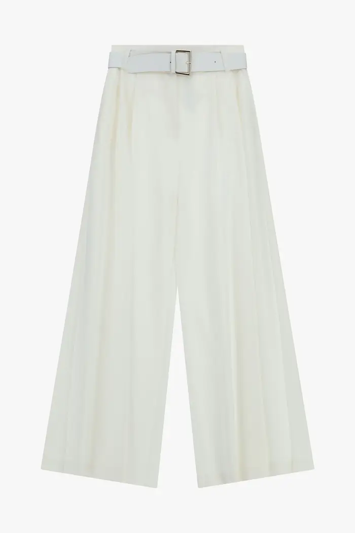 Pantaloni palazzo a vita alta con cintura Milk