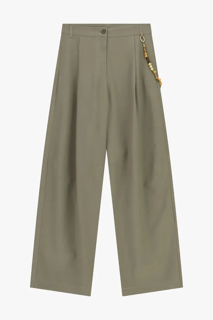 Pantaloni palazzo a vita alta con dettaglio perle Salvia