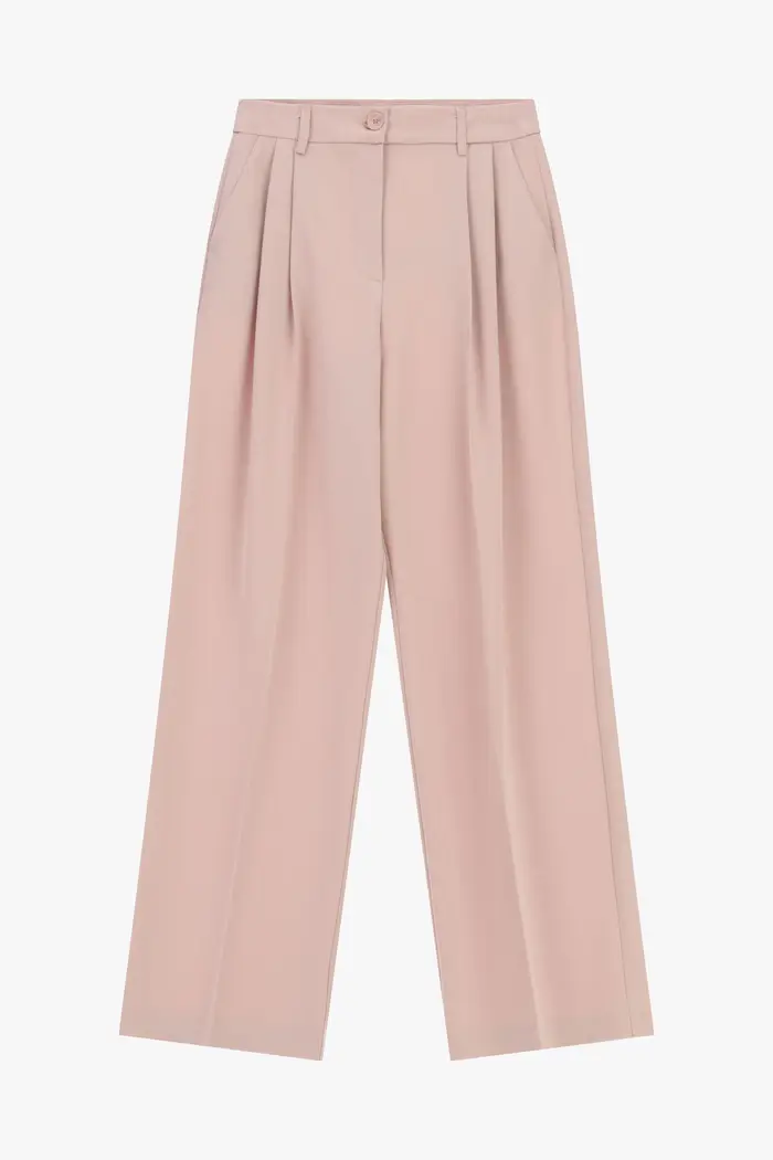 Pantaloni palazzo a vita alta con pince Cipria