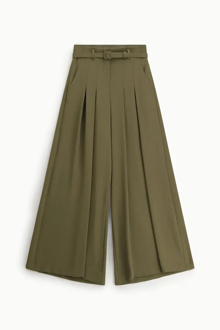 Imperial Pantaloni palazzo ampi vita alta con cintura Pistacchio