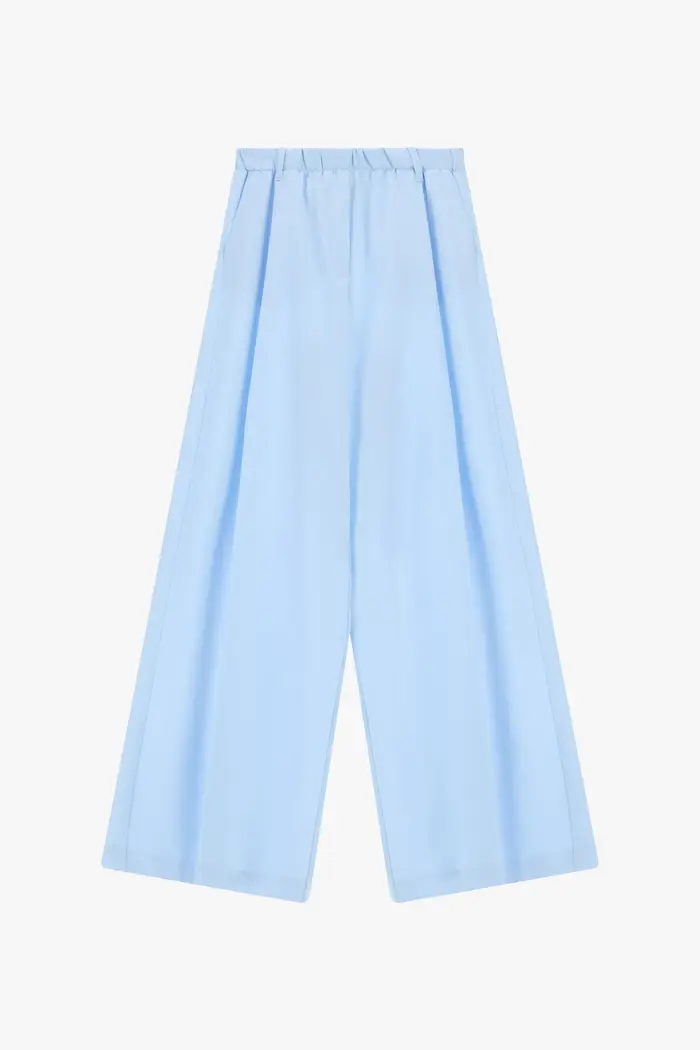 Pantaloni palazzo ampi vita alta con pinces Sky