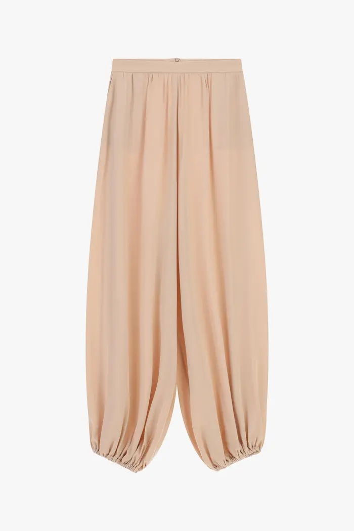 Pantaloni palazzo ampi vita alta fondo arricciato Rosa mina